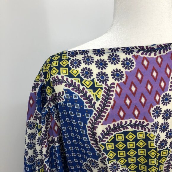 CQ by CQ multicolor geometric patchwork long sleeve ruffle Wrap Maxi dress Lg - Picture 9 of 14